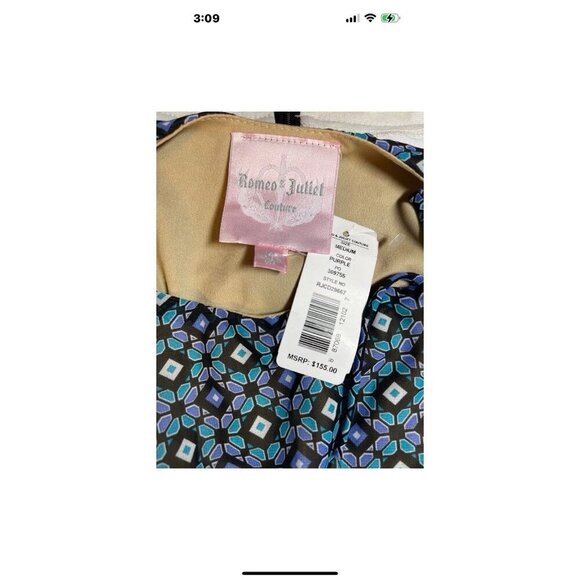 Romeo & Juliet Couture M Blue Diamond Floral Sheer Lined Tie Shoulders Max Dress - Picture 6 of 6